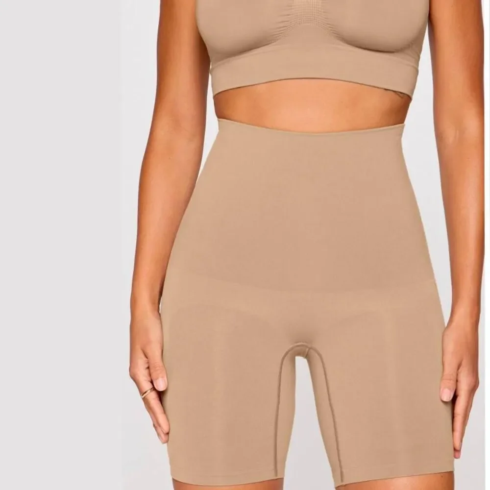 Yitty nude taupe nearly naked mid thigh booty lift short shaper M/L 8/10